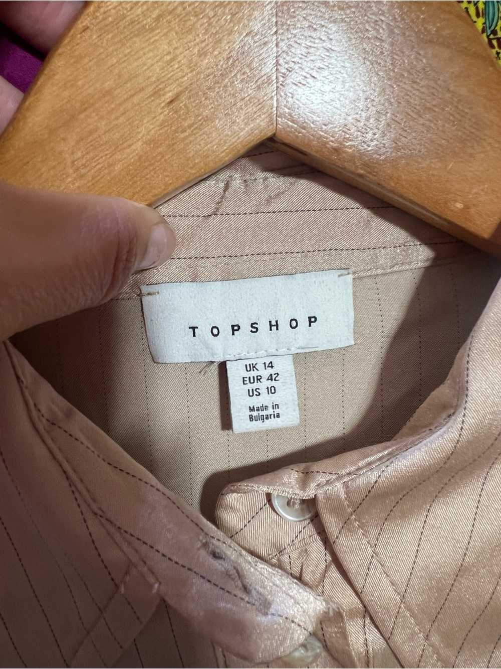 Topshop Silky Button-Down Shirt in Champagne Beige - Picture 6 of 6